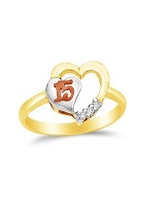 exquisite 15 years heart three tone gold baby ring